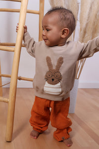 VINTAGE WAFFEL-SWEATER "Hase" taupe