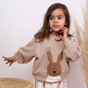 VINTAGE WAFFEL-SWEATER "Hase" taupe